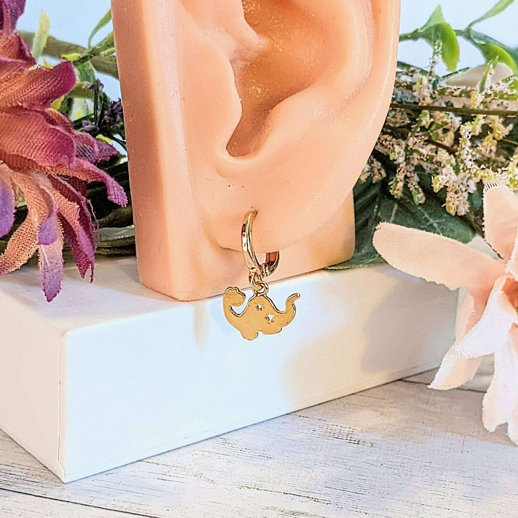 Dinosaur Gold Hoop earrings, Hoop Drop