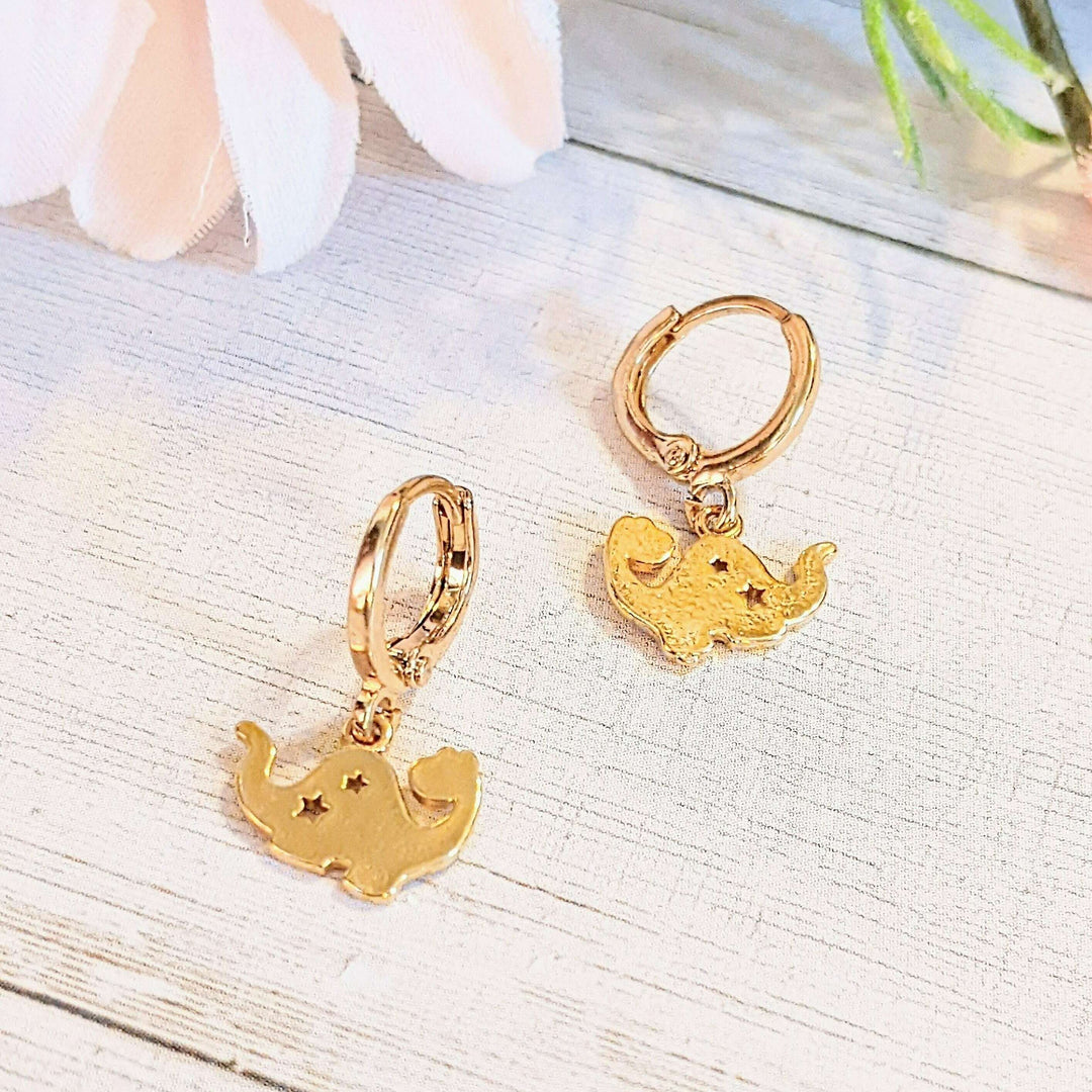 Dinosaur Gold Hoop earrings, Hoop Drop