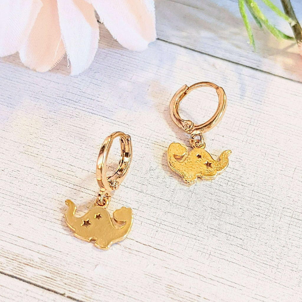 Dinosaur Gold Hoop earrings, Hoop Drop