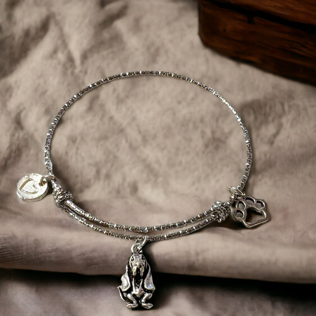 Bassett Hound Lover's Bracelet, ADJUSTABLE Wire Charm BANGLE