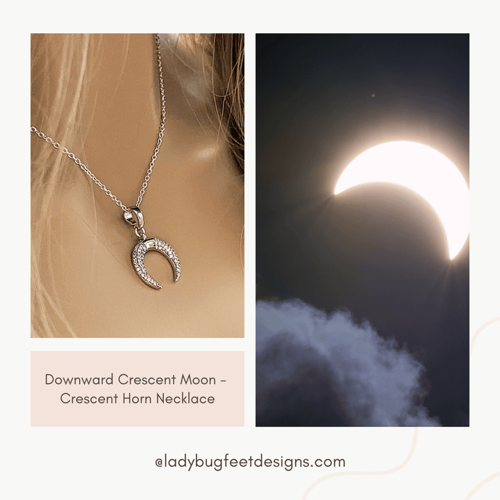 Downward Crescent Moon Necklace, Crescent Horn Necklace, Silver