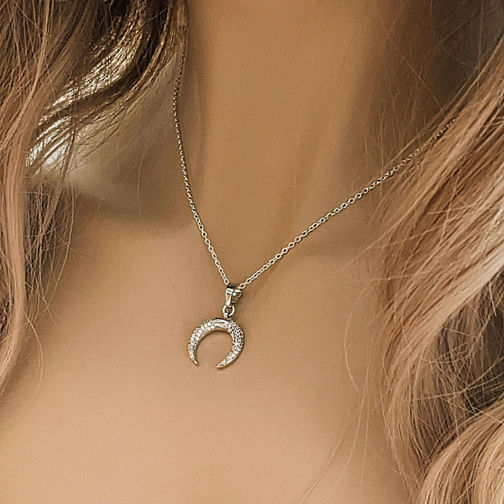 Downward Crescent Moon Necklace, Crescent Horn Necklace