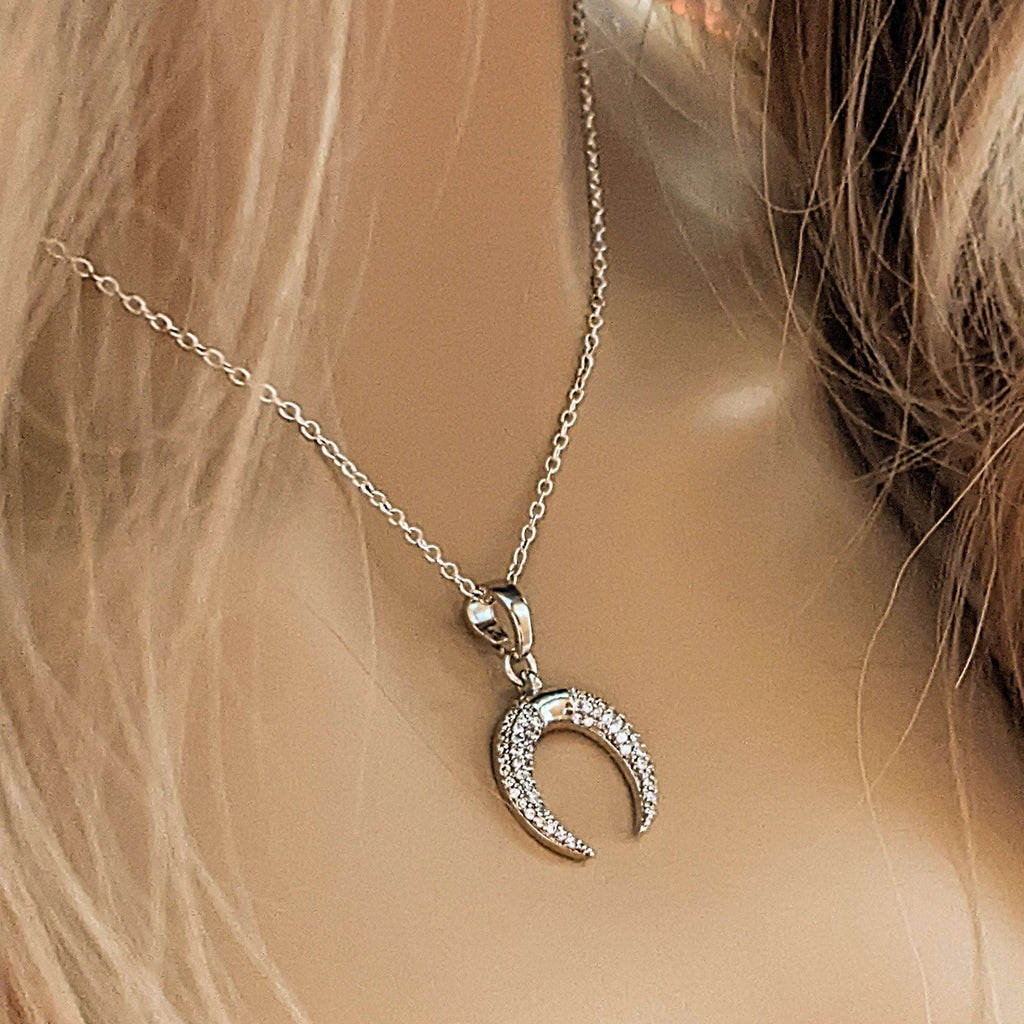 Downward Crescent Moon Necklace, Crescent Horn Necklace