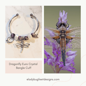 Dragonfly Euro Crystal Bangle Cuff, Silver