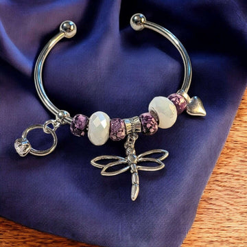 Dragonfly Euro Crystal Bangle Cuff, Silver