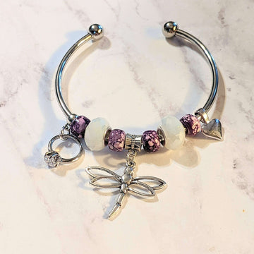 Dragonfly Euro Crystal Bangle Cuff, Silver