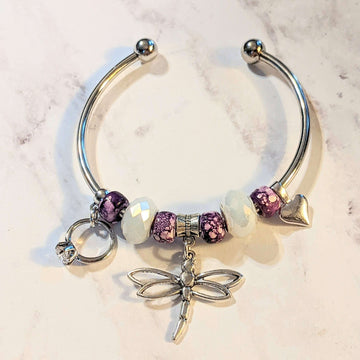 Dragonfly Euro Crystal Bangle Cuff, Silver