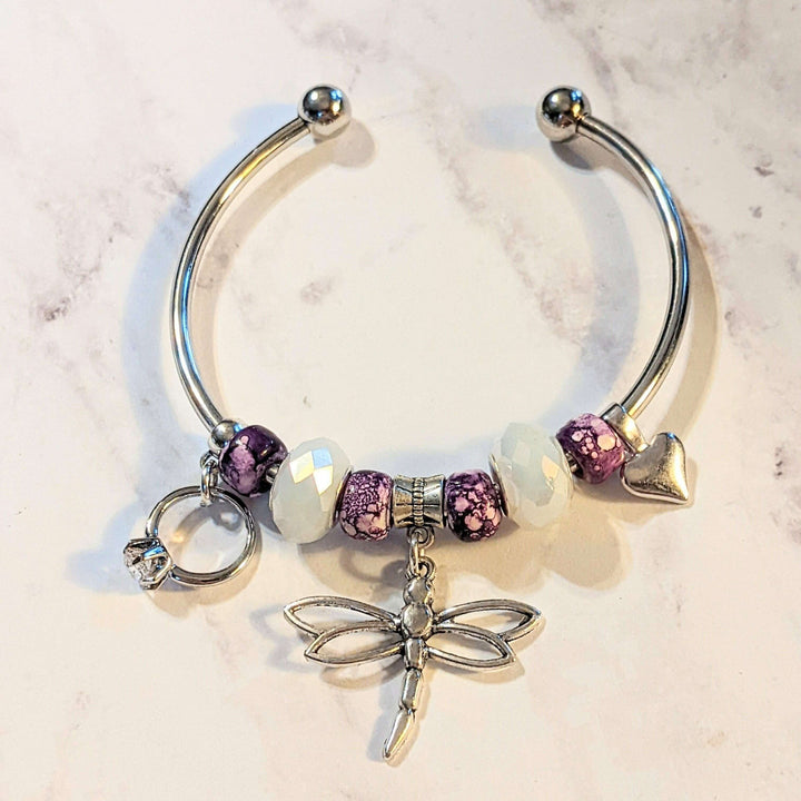 Dragonfly Euro Crystal Bangle Cuff, Silver