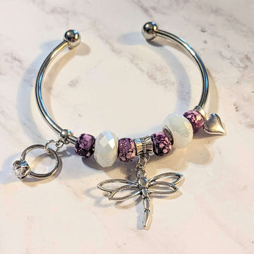 Dragonfly Euro Crystal Bangle Cuff, Silver