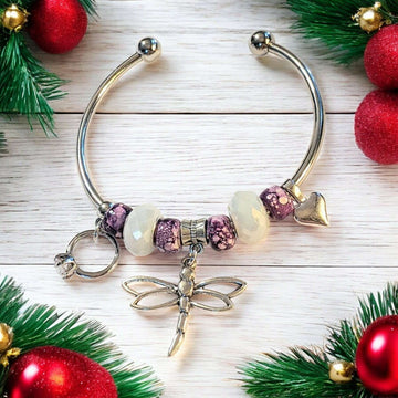Dragonfly Euro Crystal Bangle Cuff, Silver