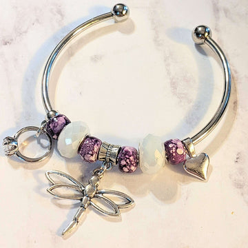 Dragonfly Euro Crystal Bangle Cuff, Silver
