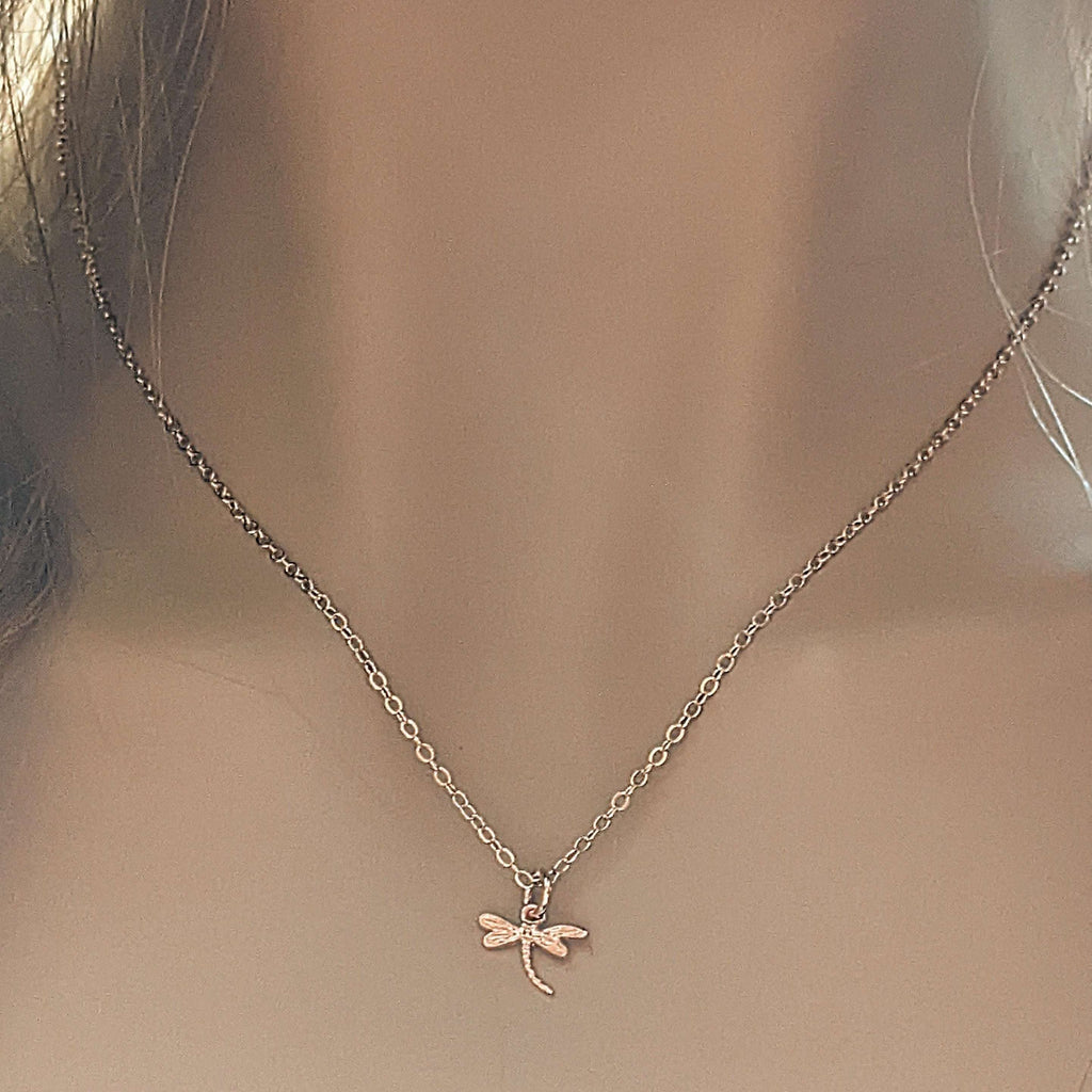 Dragonfly Rose Gold necklace/earrings set, 18 inch