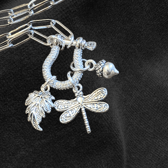 Forest Friends Dragonfly Carabiner Necklace, Silver - 20 inch