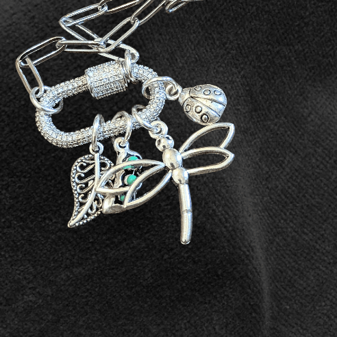 Large Dragonfly, Garden Friends Carabiner Necklace, Silver - 20 inch