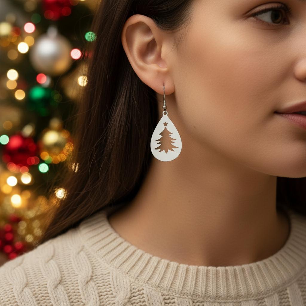Christmas Tree Drop earrings - Silver