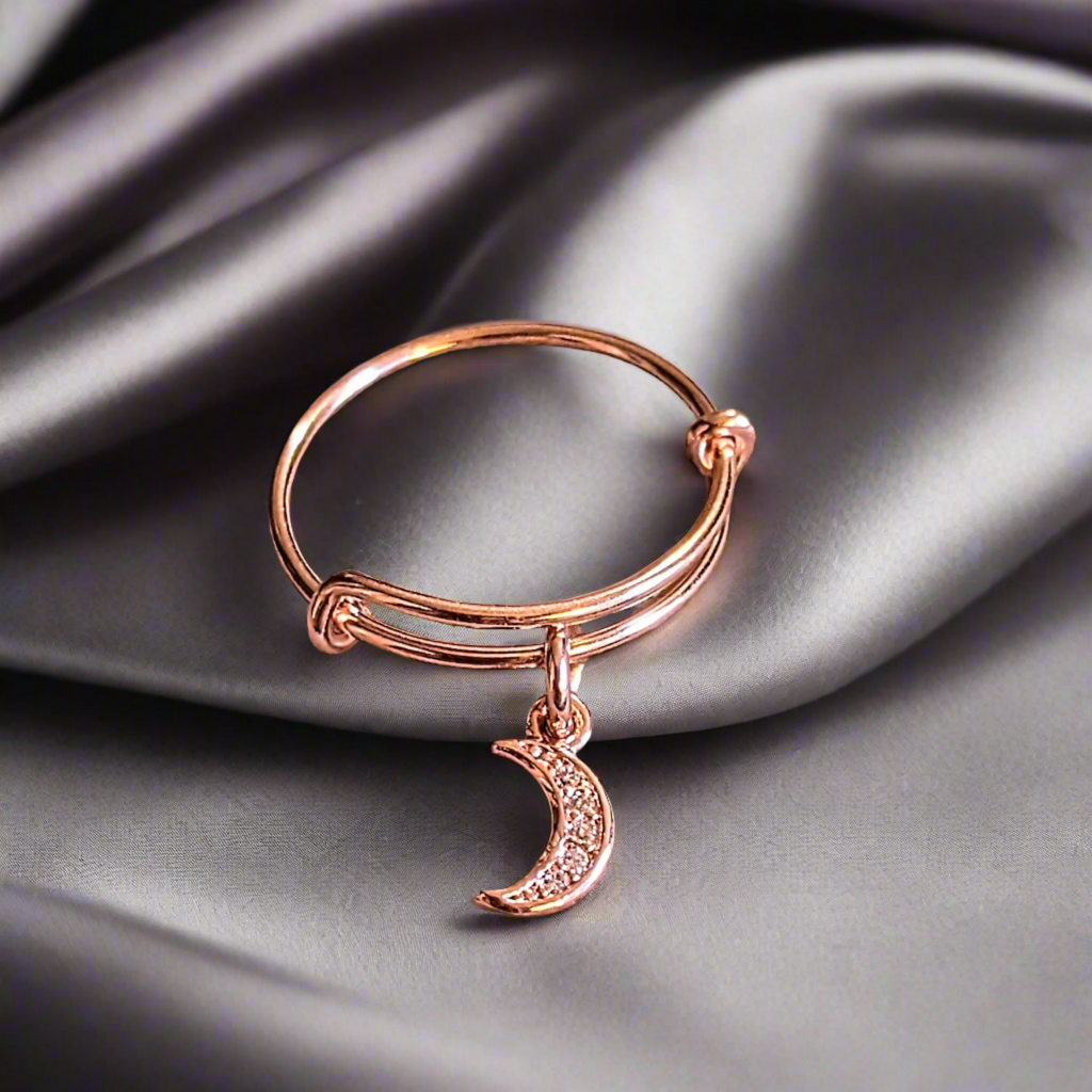 CZ Rose Gold Crescent Moon Ring 5-7