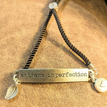 Embrace Imperfection Inspirational Quote Twisted Rope Bolo Bracelet