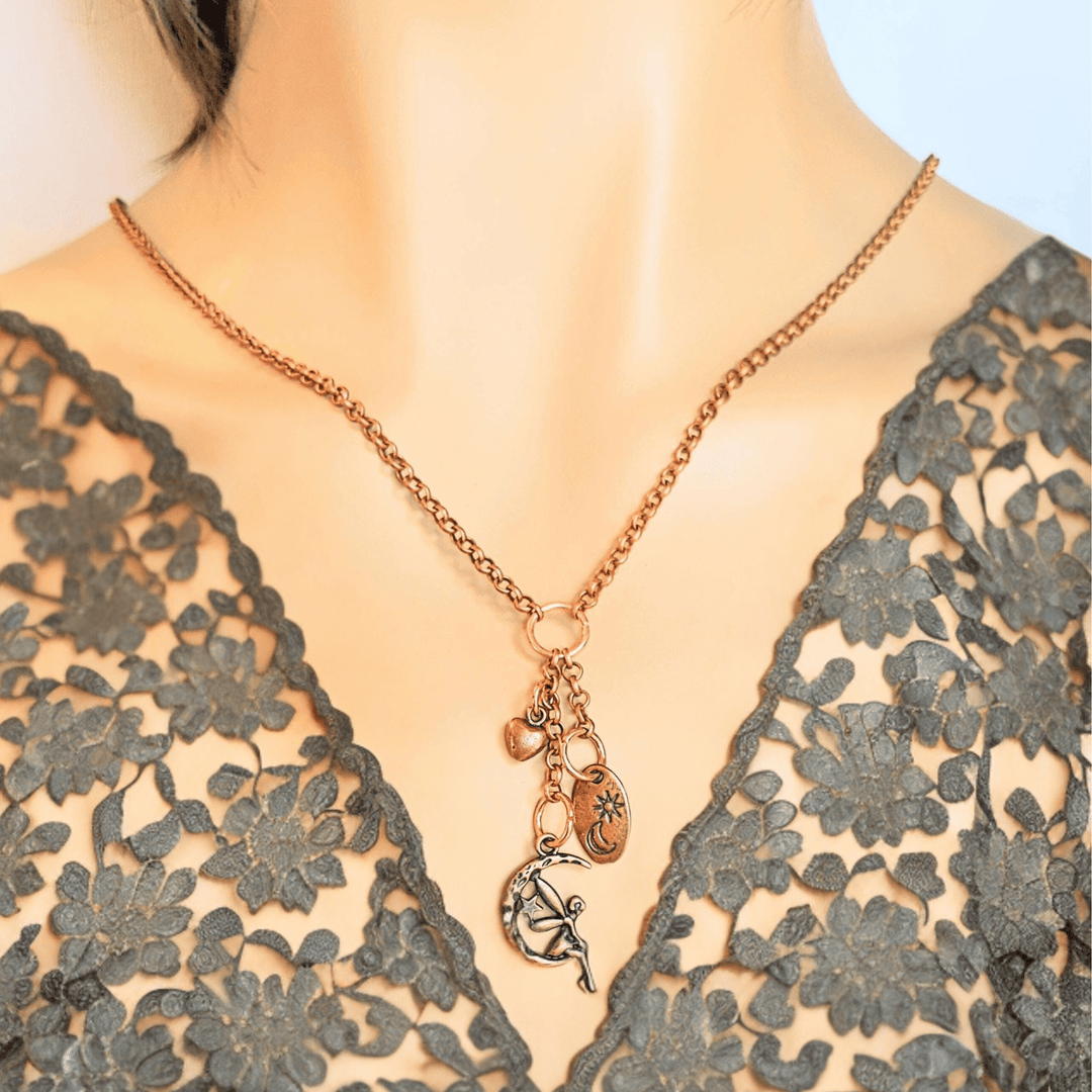 Fairy Moon Copper Charm Keeper Necklace, 18-24 inch