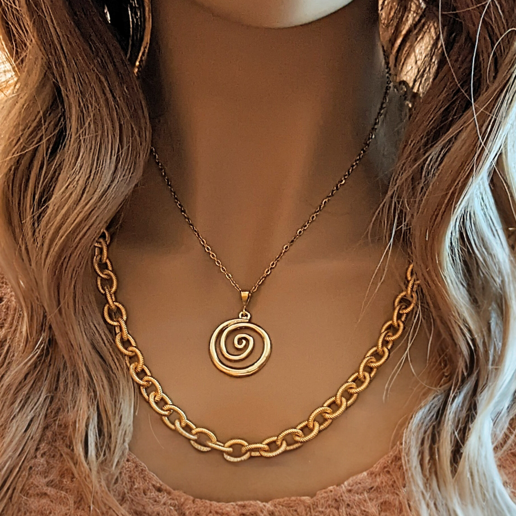 Gold Textured Oval Link Necklace, 24 inch