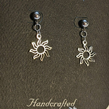 Fiery Sun Charm Drop Stud Earrings-Silver