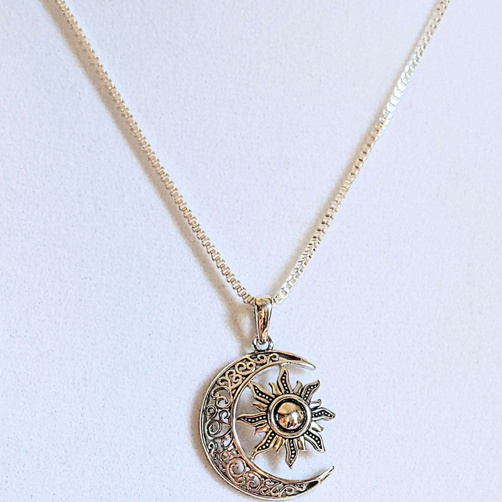 Filigree Crescent Moon Sun Necklace - 24 inches