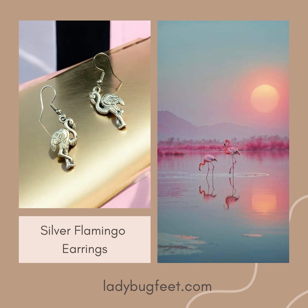 Silver Flamingo hook earrings