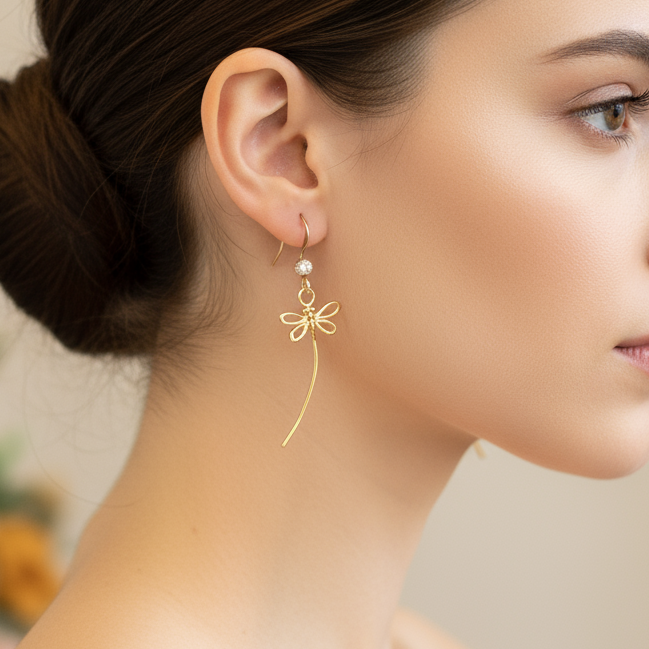 Flight of the Dragonfly dangle earrings - Gold / Sterling Silver