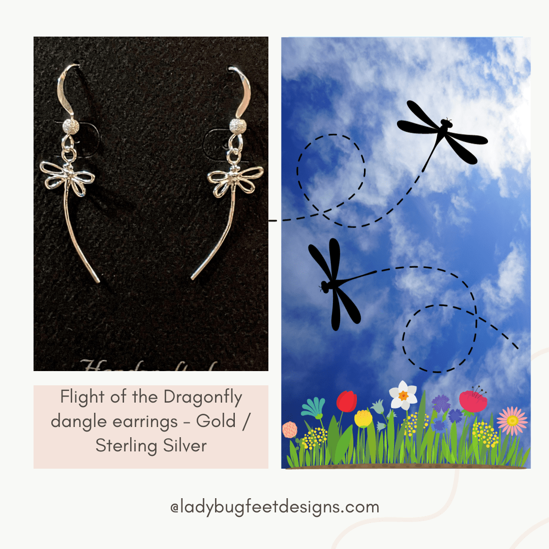 Flight of the Dragonfly dangle earrings - Gold / Sterling Silver