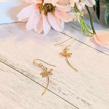 Flight of the Dragonfly dangle earrings - Gold / Sterling Silver