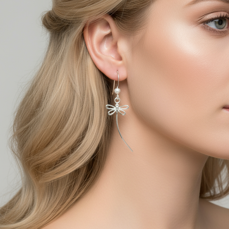 Flight of the Dragonfly dangle earrings - Gold / Sterling Silver