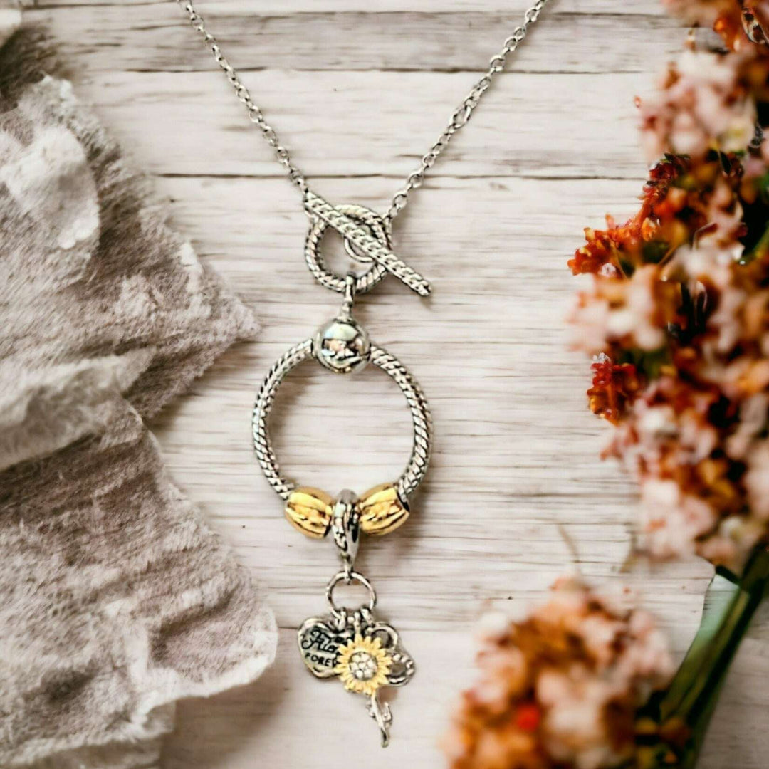 Friends Forever Sunflower Sterling Silver Toggle Charm Necklace, 20 inches