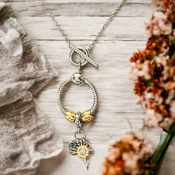 Friends Forever Sunflower Sterling Silver Toggle Charm Necklace, 20 inches