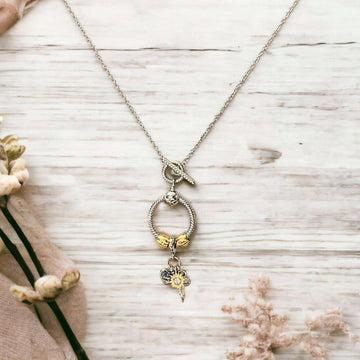 Friends Forever Sunflower Sterling Silver Toggle Charm Necklace, 20 inches