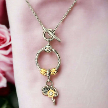 Friends Forever Sunflower Sterling Silver Toggle Charm Necklace, 20 inches