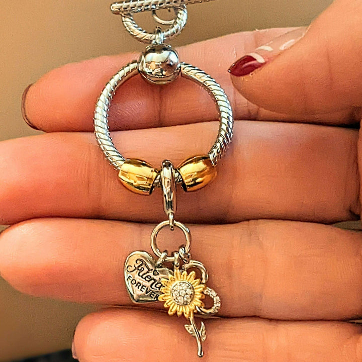 Friends Forever Sunflower Sterling Silver Toggle Charm Necklace, 20 inches