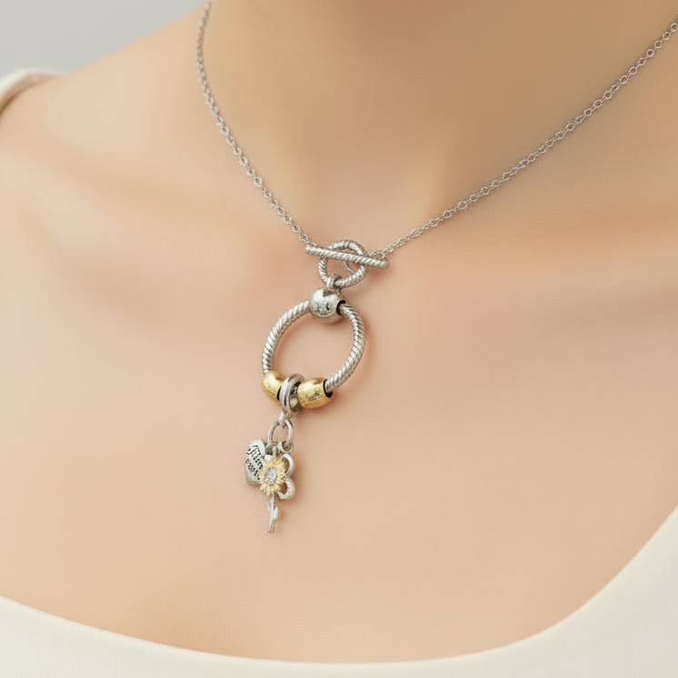 Friends Forever Sunflower Sterling Silver Toggle Charm Necklace, 20 inches