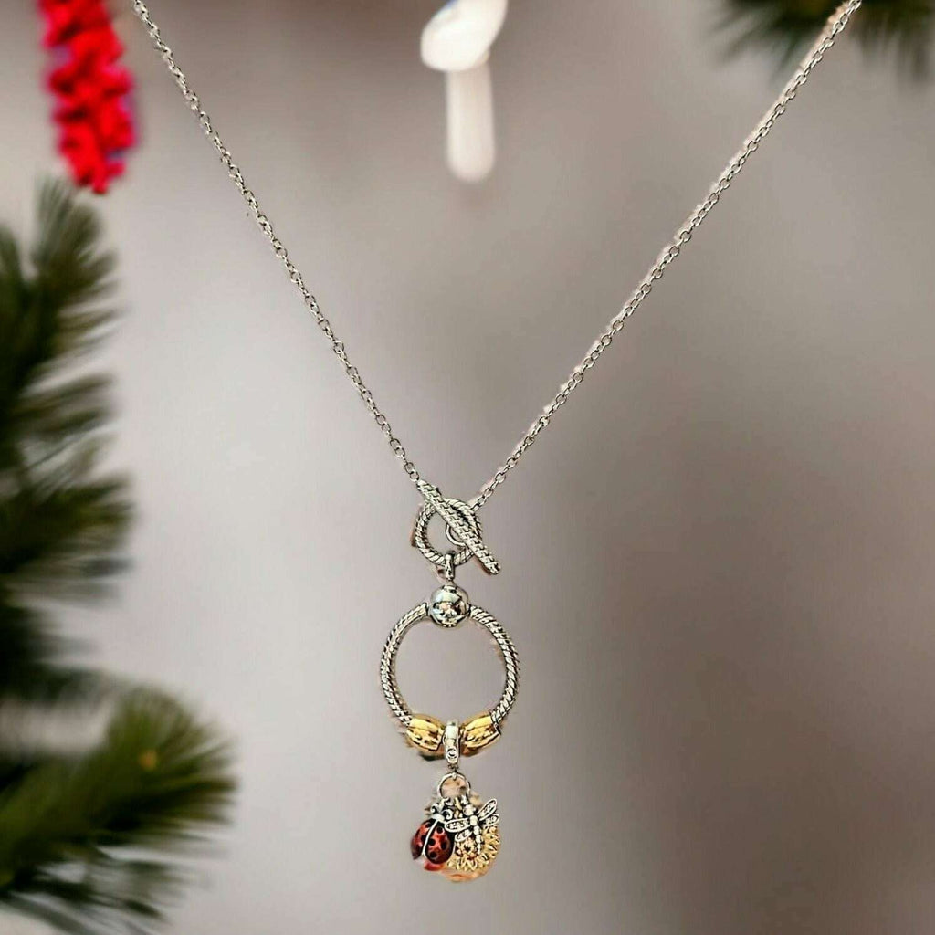 Garden Party Sterling Silver Toggle Charm Necklace, 20 inches