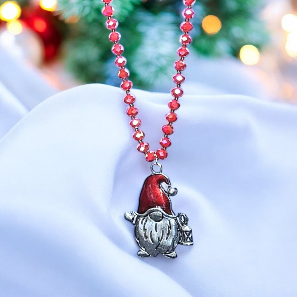 Christmas Gnome Beaded Necklace-36 inch