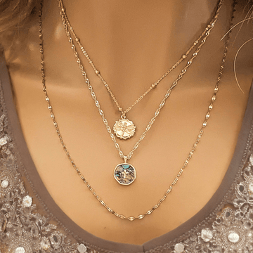 Gold Abalone Cross Bar/Dragonfly Layered Necklace Set