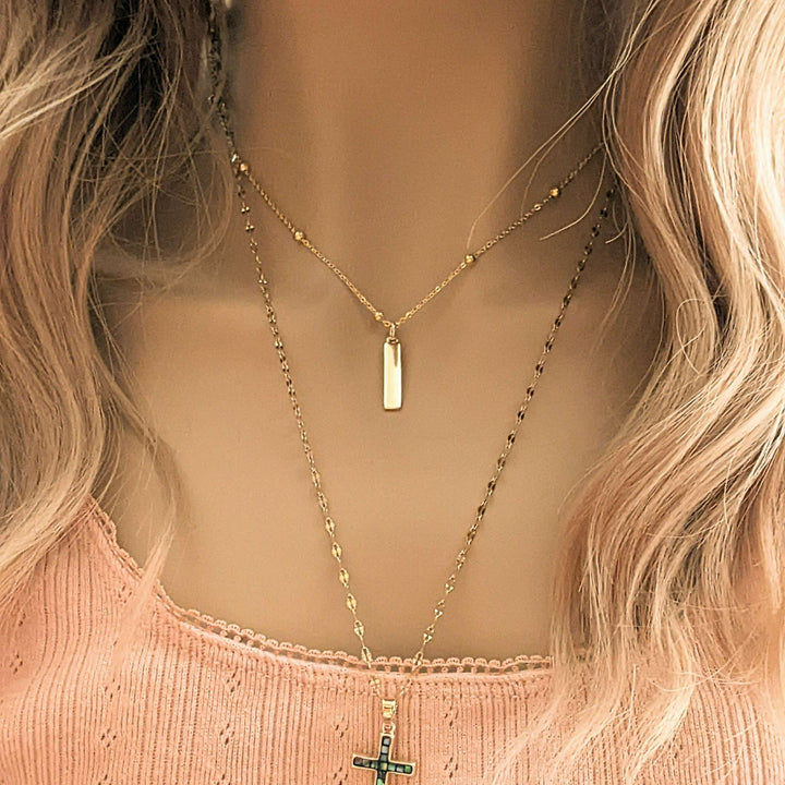 Gold Angel Wing & Cross Layered Necklace Set