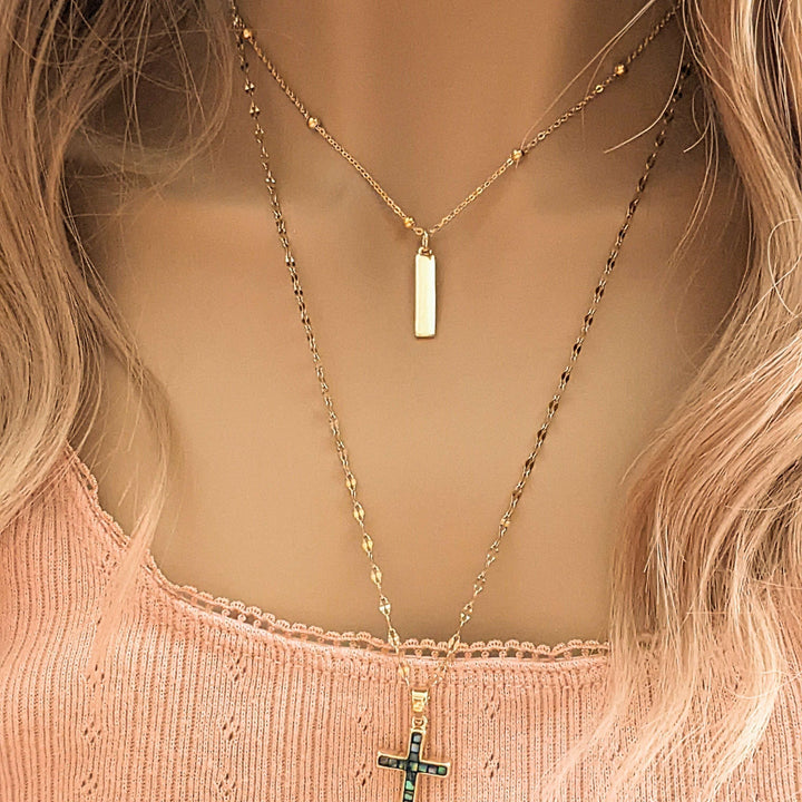 Gold Angel Wing & Cross Layered Necklace Set