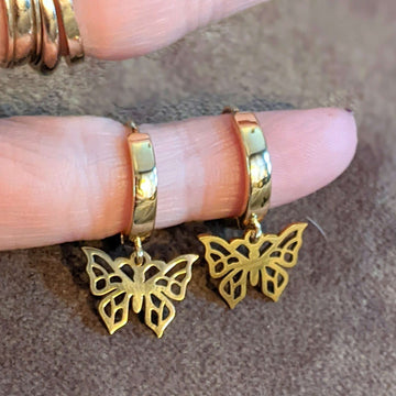 Gold Butterfly Hoop earrings, 16mm Hoop Drop