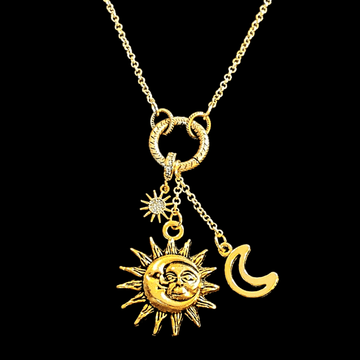 Gold Celestial Sun Moon Charm Keeper Necklace, 18 - 24 inches