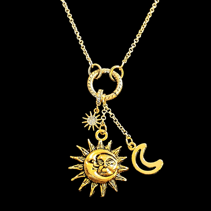Gold Celestial Sun Moon Charm Keeper Necklace, 18 - 24 inches