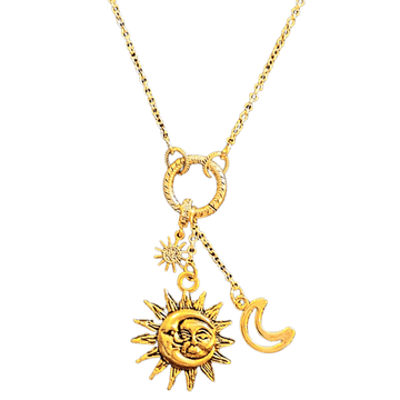 Gold Celestial Sun Moon Charm Keeper Necklace, 18 - 24 inches