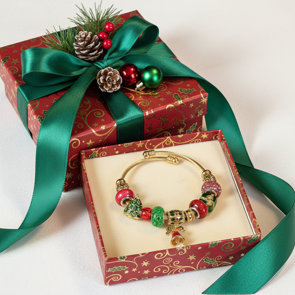 Gold Christmas Euro Cuff Wrap Bracelet