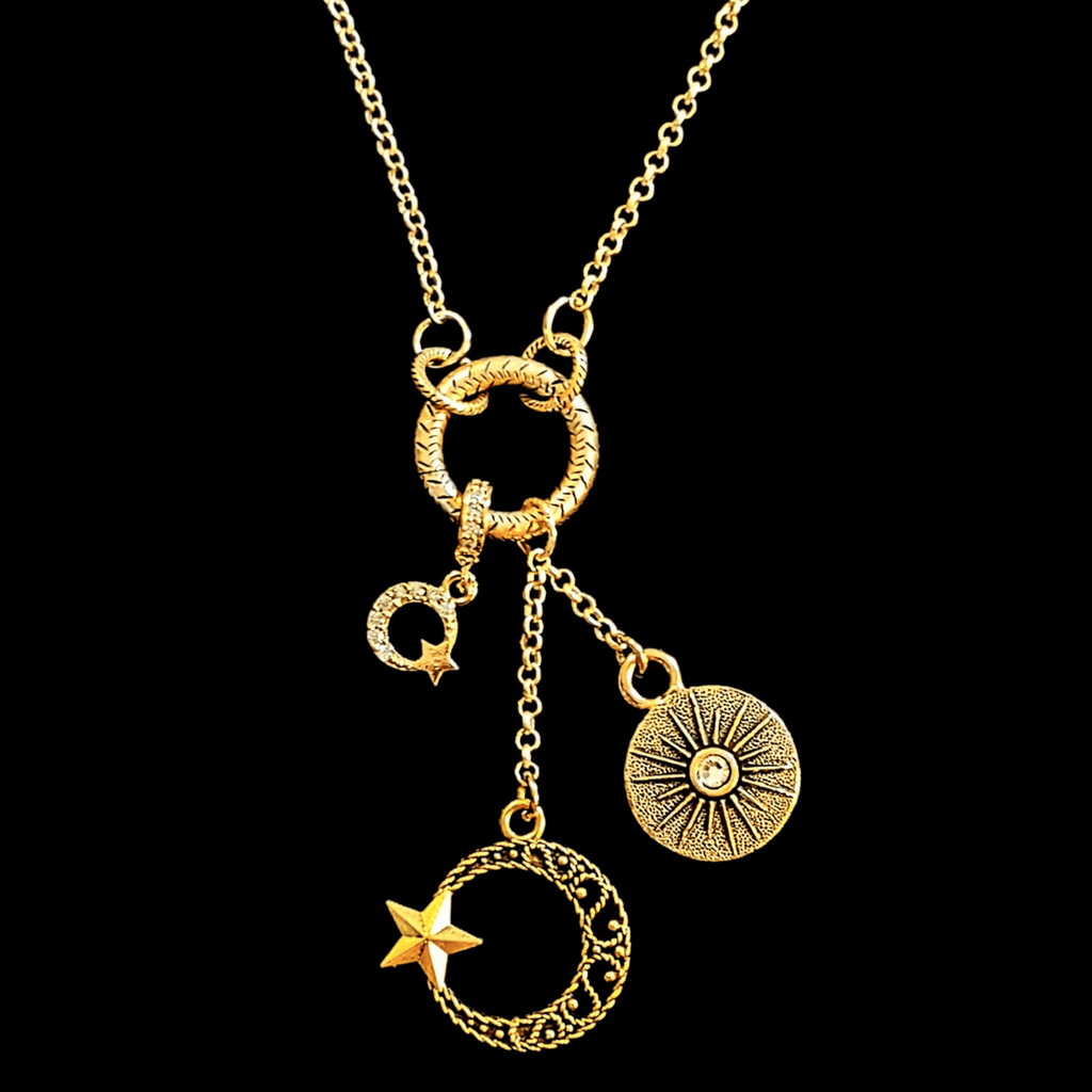 Gold Crescent Moon Star Charm Keeper Necklace, 18 - 24 inches