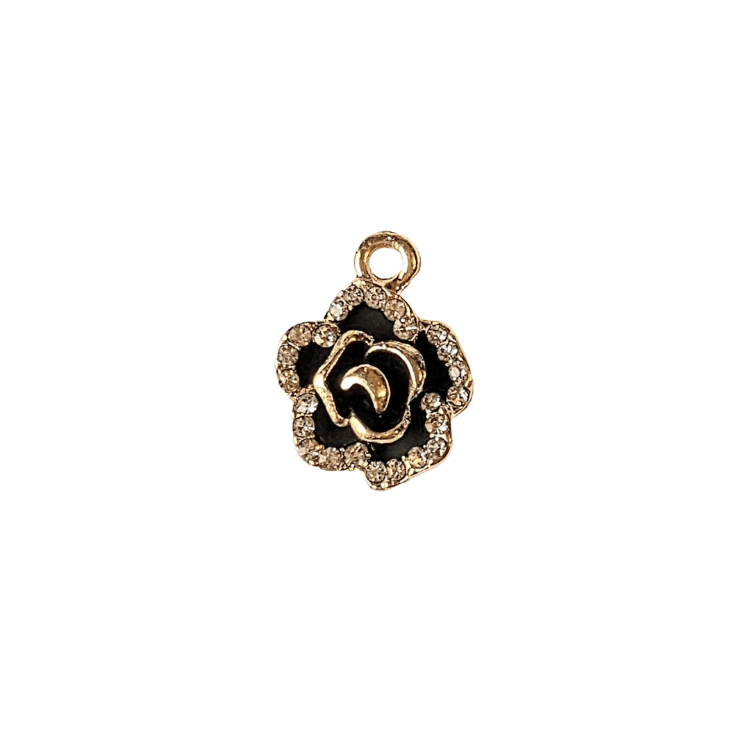 Gold CZ Black Rose Charm