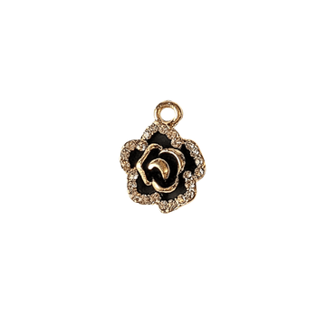 Gold CZ Black Rose Charm