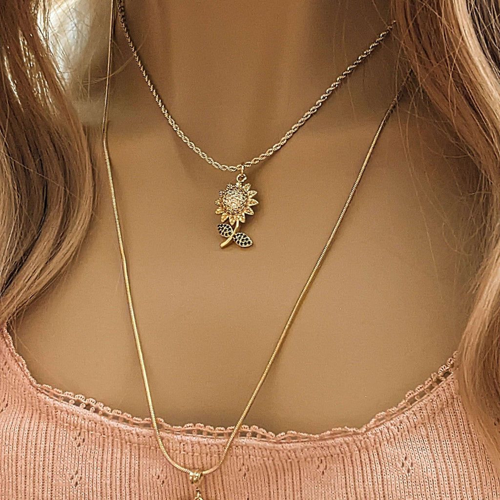 Gold CZ Daisy/Sunflower Necklace, 20 inch